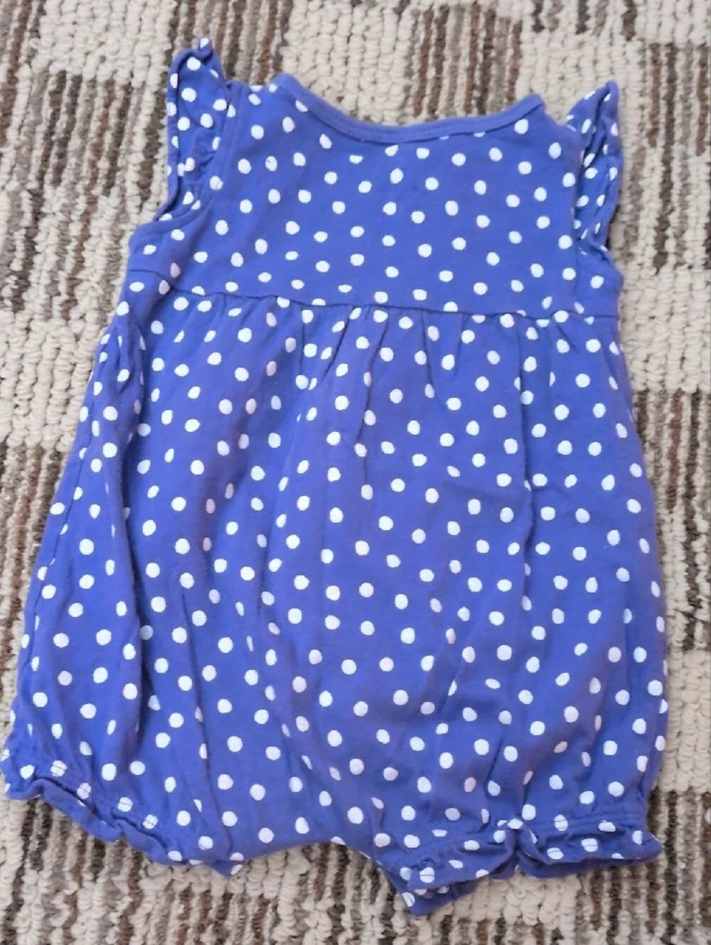 Carter's Purple Polka Dot Baby Romper & Green Checked Monkey Bodysuit.